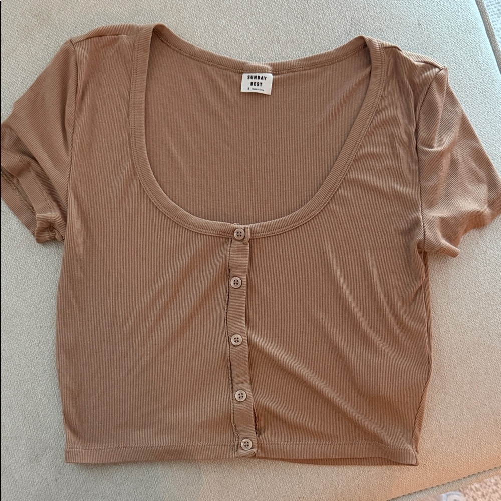Beige Button-Up Crop Top